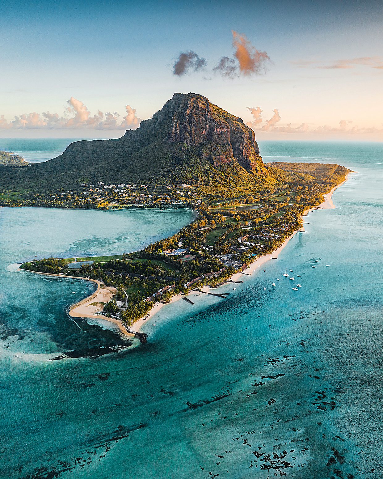 Aerial view of the Mauritian coastline