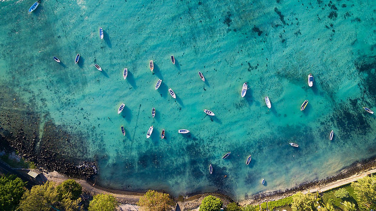 Turquoise lagoon and reef from the air